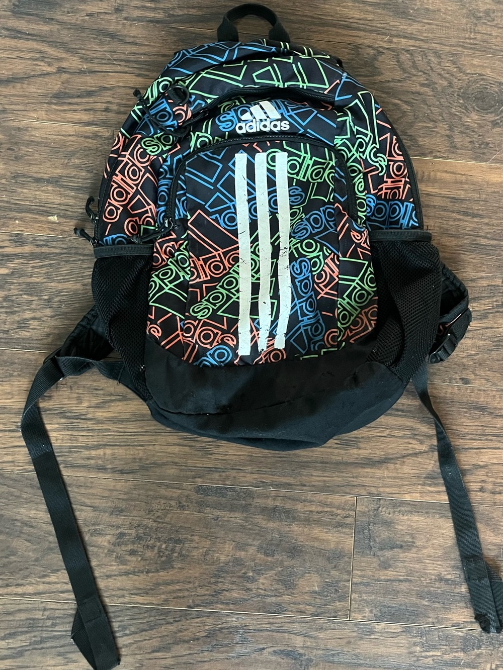 adidas Black Backpack with Neon Logo Pattern